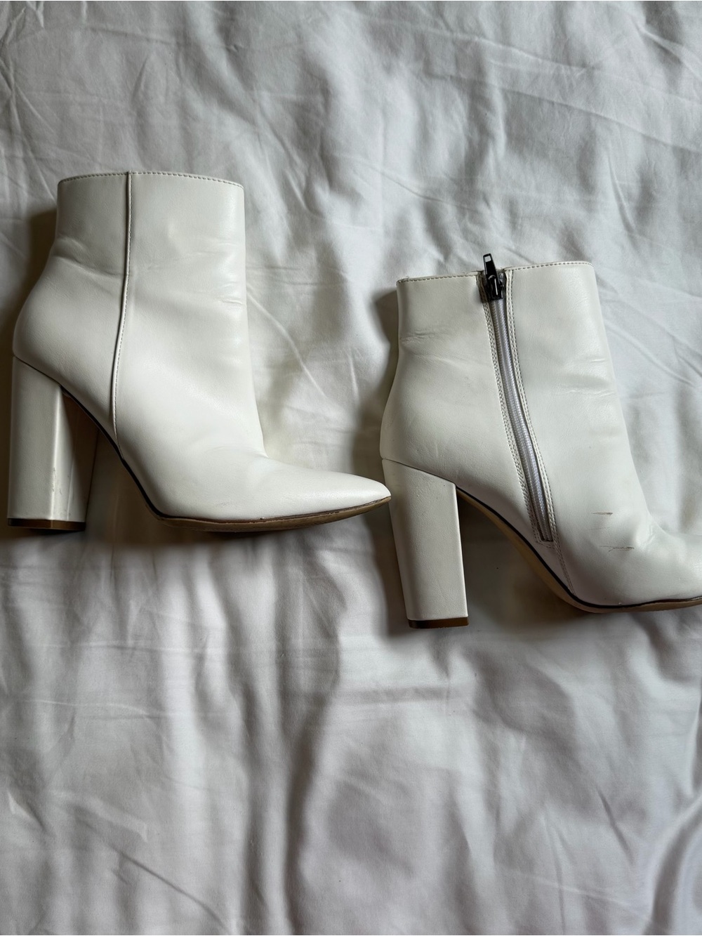 JustFab White Leather Ankle Boots with Side Zip